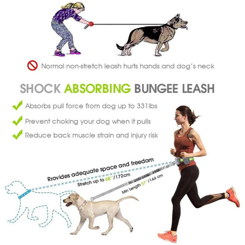 Reflective Hands-Free Dog Leash with Adjustable Waist and Storage Bags for Running and Hiking