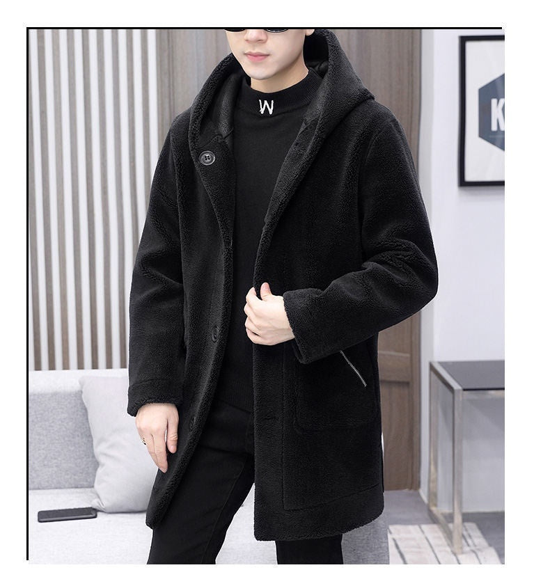 Double-sided Wear Fleece Coat Hooded Mid-length Coat