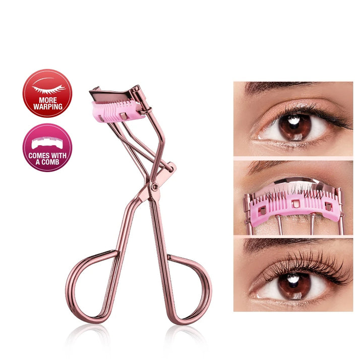 Precision Eyelash Curler with Built-in Comb and Silicone Refill Pads