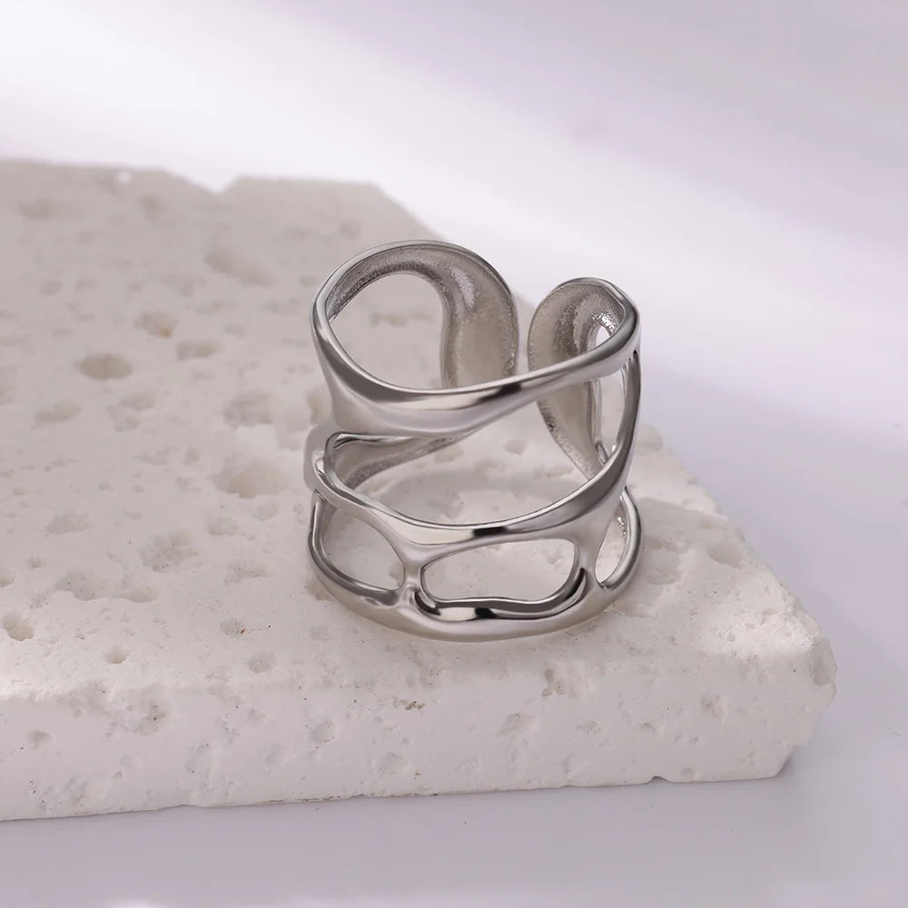 Minimalist Geometric Twisted Stainless Steel Ring