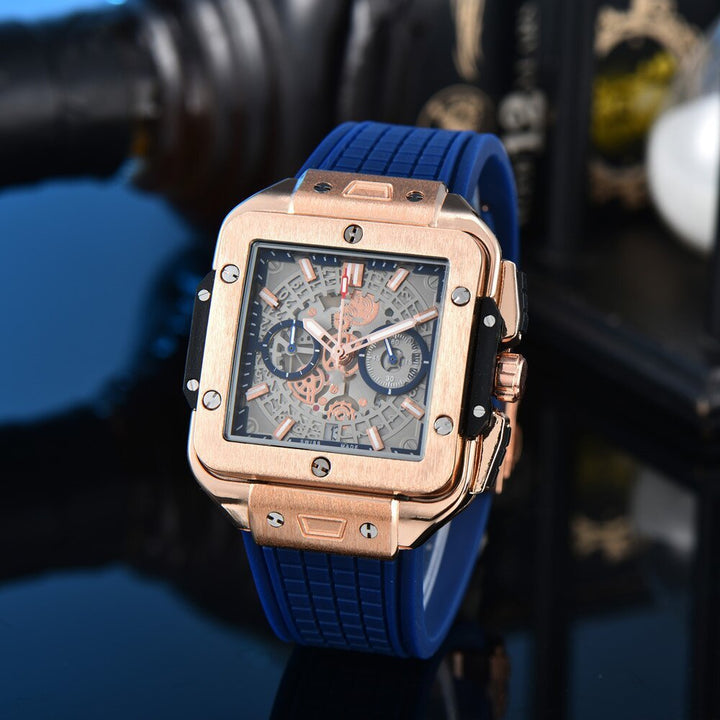 Square Hollow Quartz Watch Multicolor Silicone Men