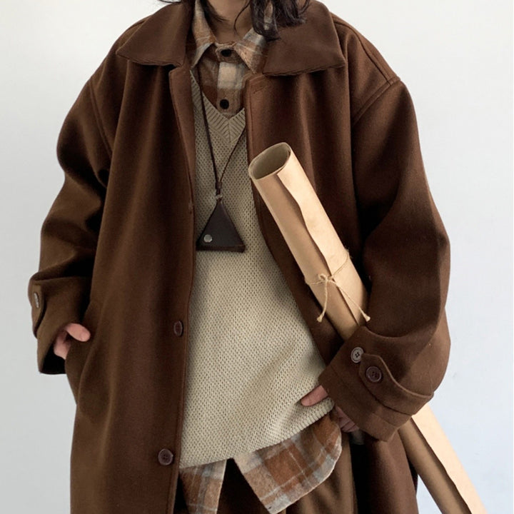 Japanese-style Retro Brown Woolen Coat