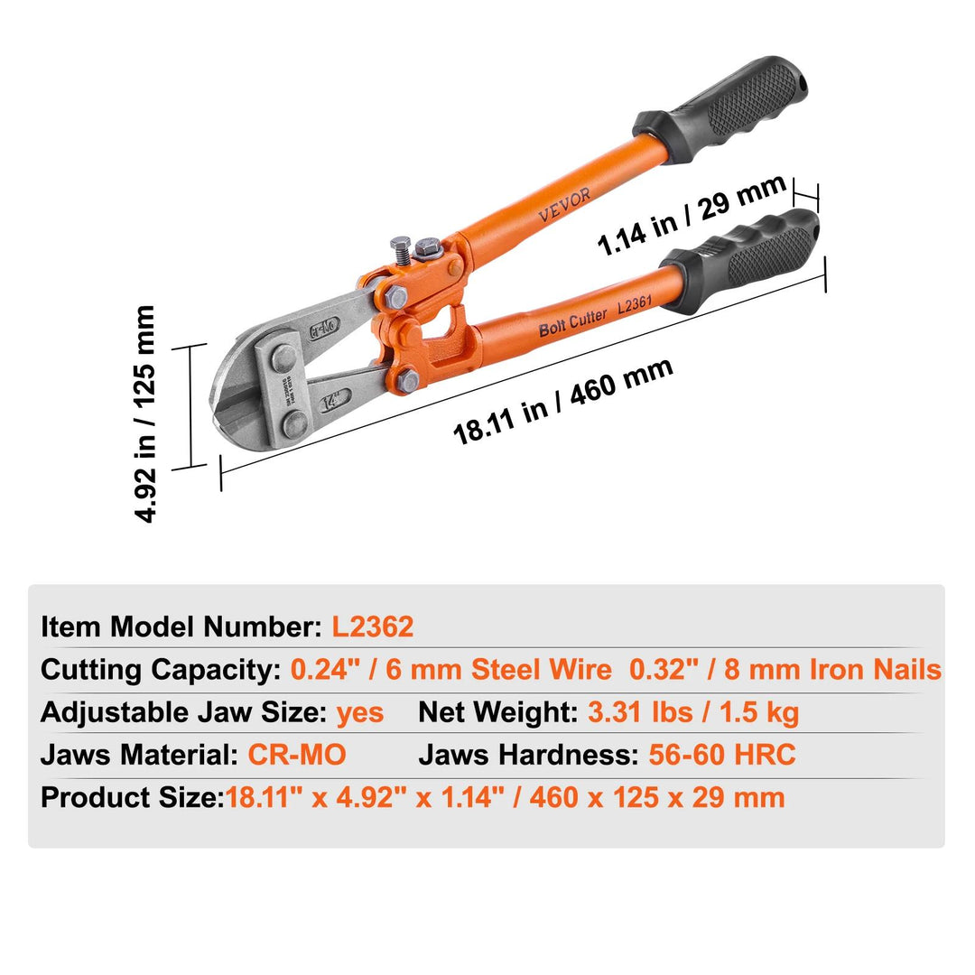 Heavy Duty Bolt Cutter with Adjustable Jaw and Ergonomic Handle for Effortless Cutting