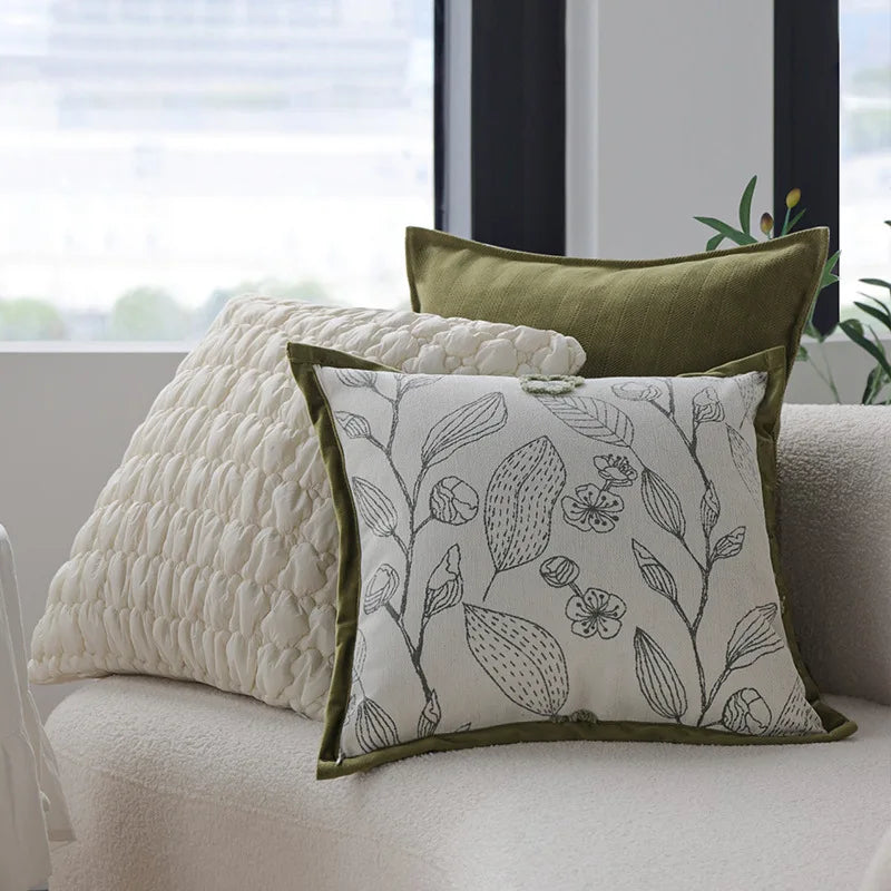 Light Luxury Cream Green Cushion Cover 45x45cm – Decorative Jacquard Pillowcase