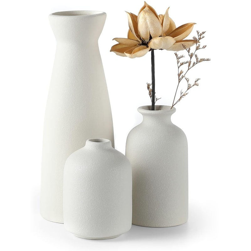 Ceramic Vase Home Living Room Flower Arrangement Modern Three-piece Set White