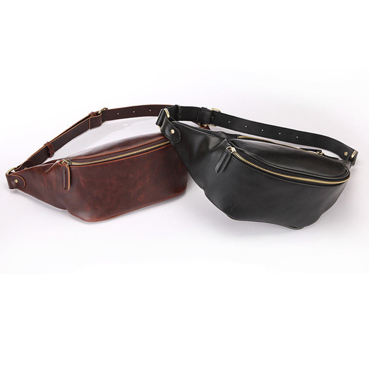 Retro Men's Waist Bag Crazy Horse PU Leather Crossbody Bag