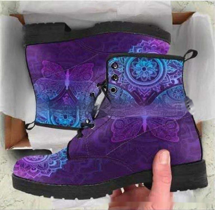 Women's Printed Cartoon Lace-up High-top Leather Boots