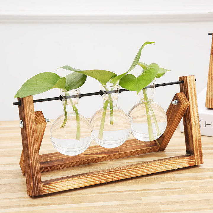 Rustic Wooden Frame Hydroponic Glass Vase