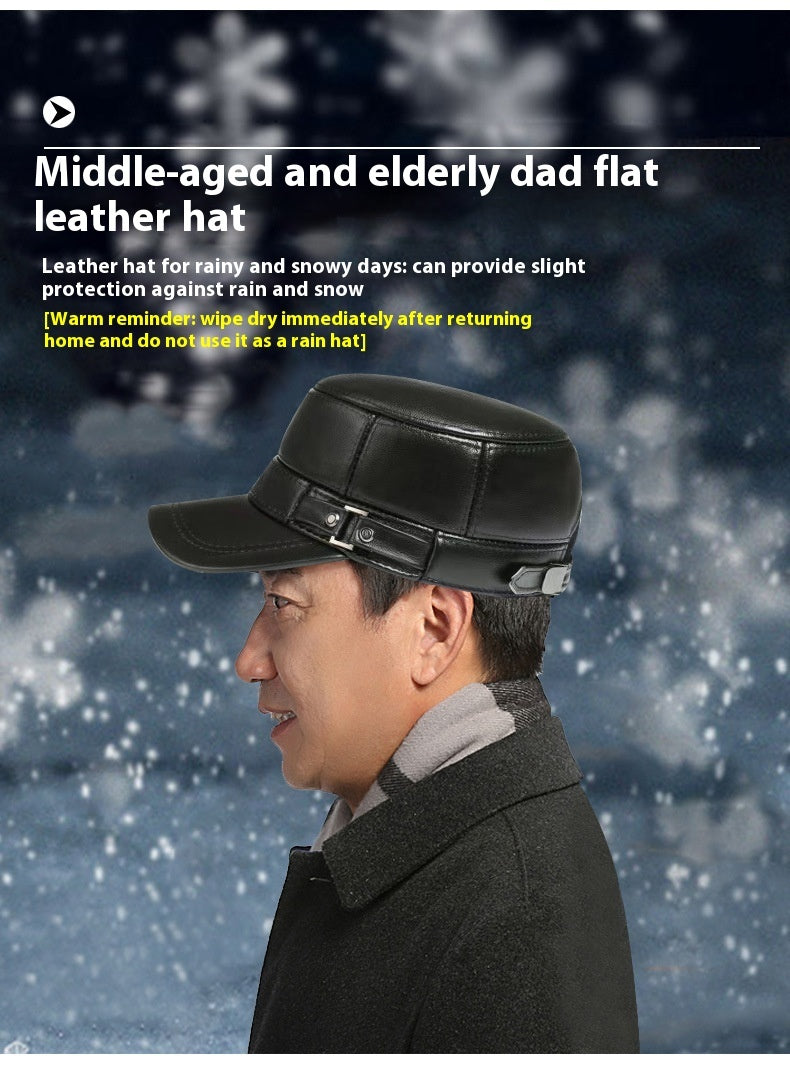 Outdoor Middle-aged And Elderly Men's Autumn And Winter Flat Top Cowhide Hat