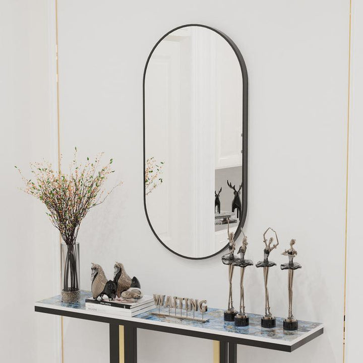 Elegant Black Oval Wall Mirror for Bathroom, Entryway, and Living Room