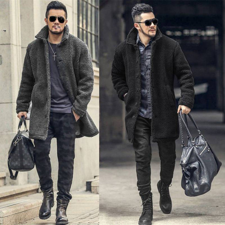 Cotton-padded Mid-length Coat Men's Winter Plus Size Korean-style Faux Leather Lamb