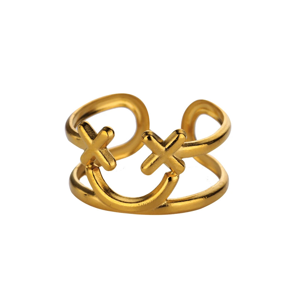 Adjustable Gold Leaves Ring for Women - Stainless Steel Statement Jewelry