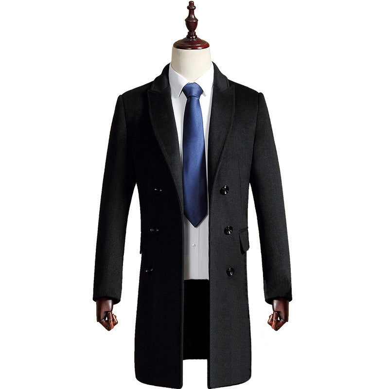 Woolen Coat Men's Mid-length Casual Slim Business Trench Coat