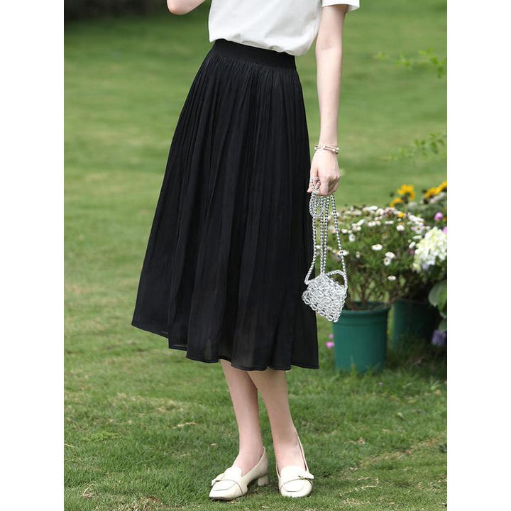 Elegant Satin Pleated Midi Skirt