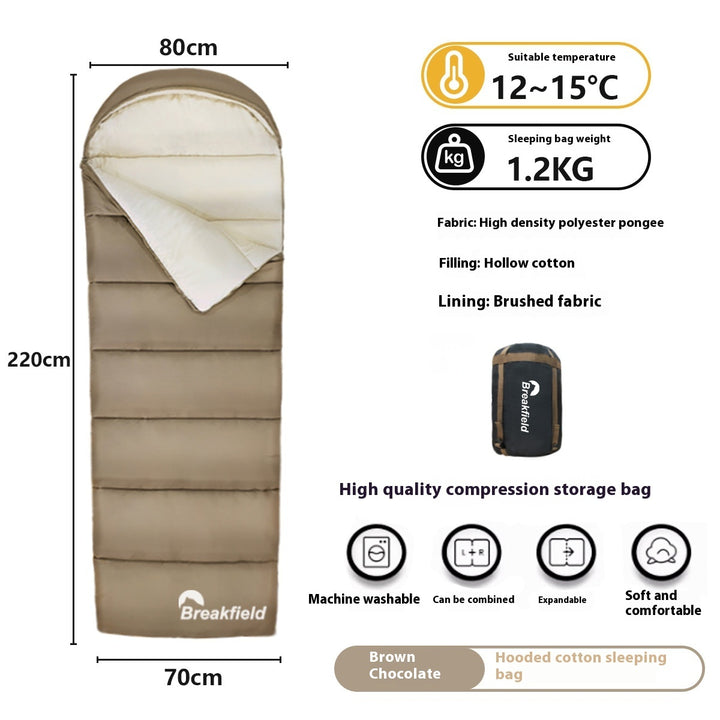 Outdoor Camping Thickened Waterproof Cotton Sleeping Bag Four Seasons Machine Washable Splicing Sleeping Bag