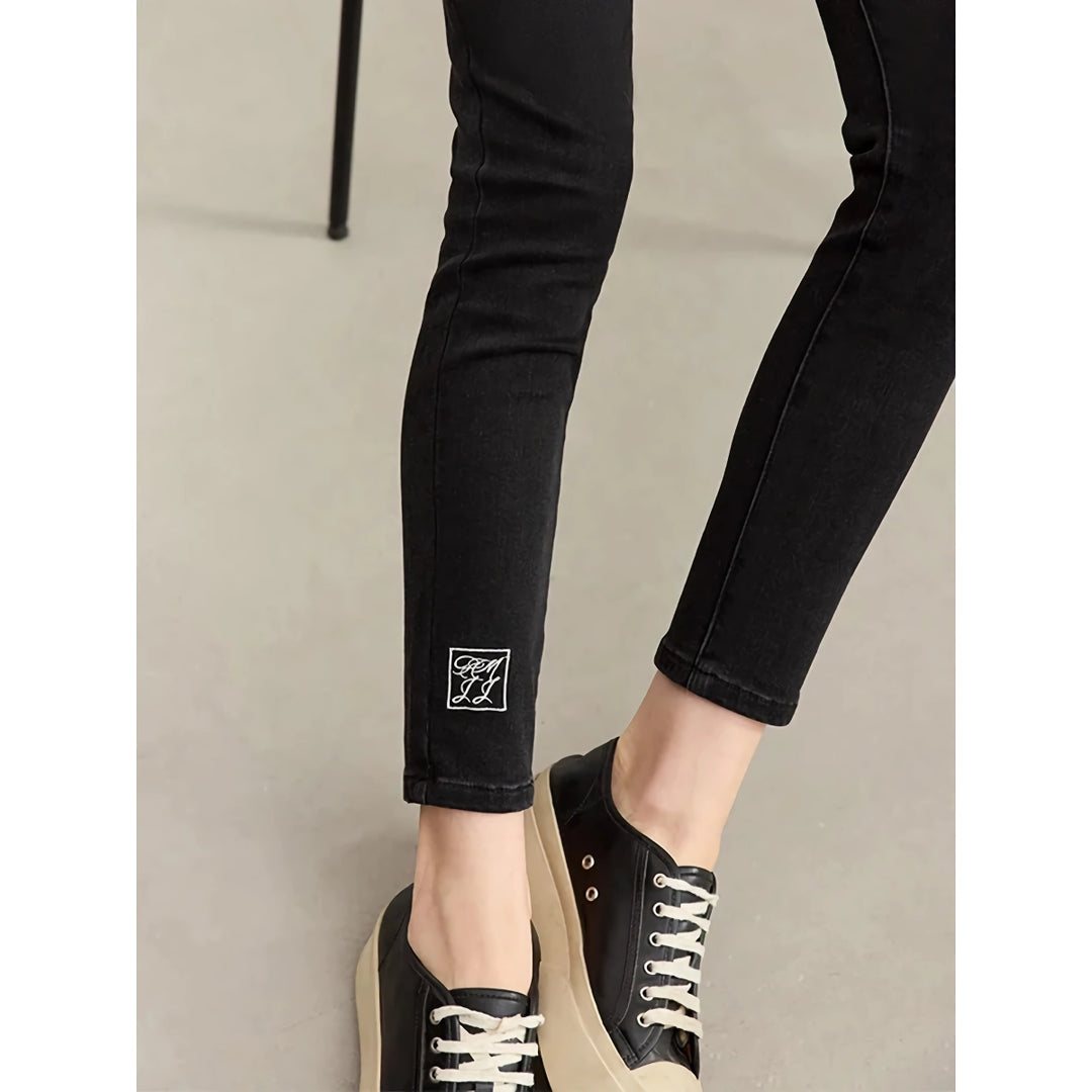 Stylish Autumn Embroidery Slim Fit Women's Jeans