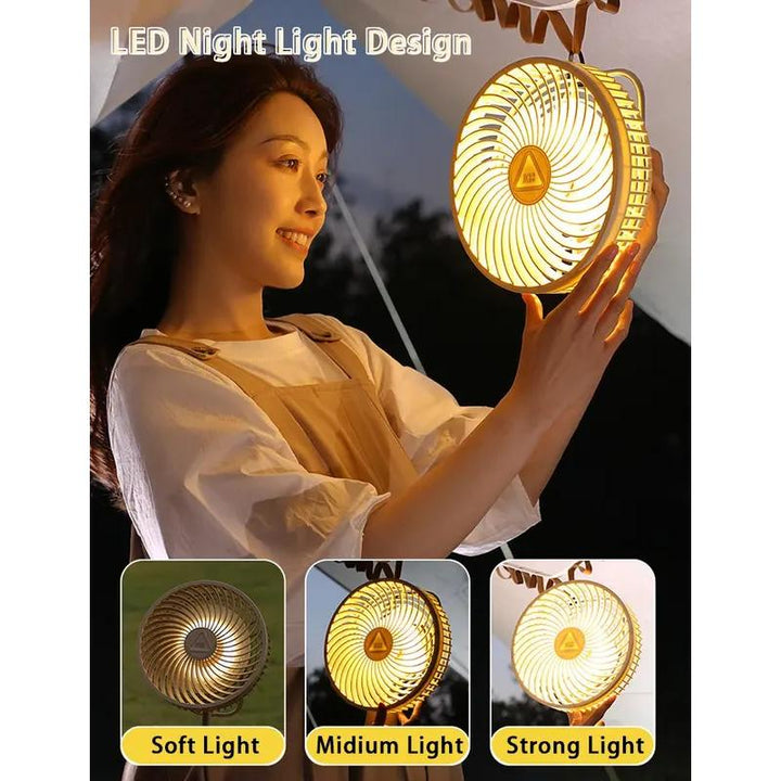 Portable Camping Fan with Night Light and Power Bank