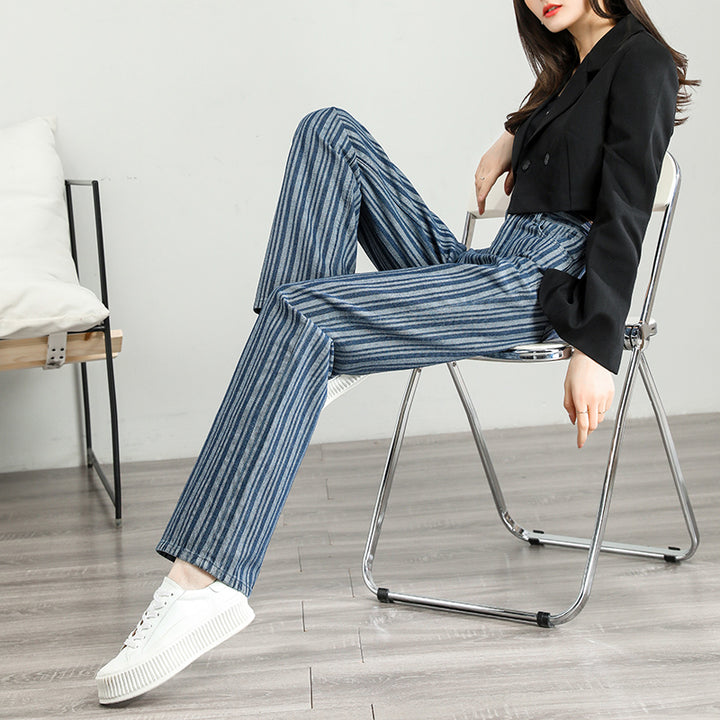 High-Waist Striped Wide-Leg Jeans for Women - Fashionable Street Style Pants