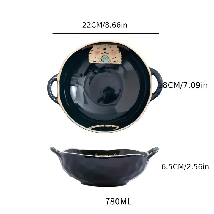 7.5 Inch Cat Design Ceramic Soup Bowl with Handle