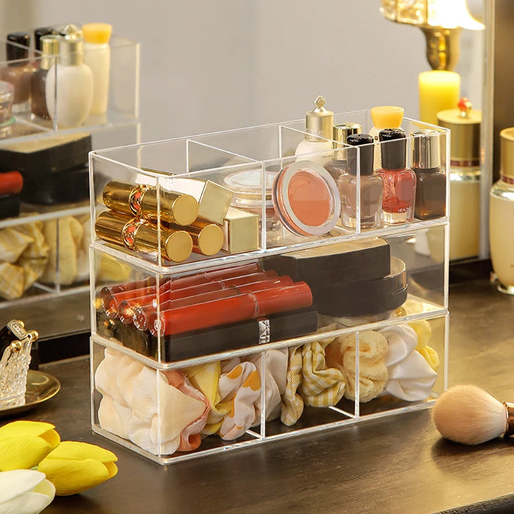 Clear Acrylic Makeup Organizer with Drawers – Lipstick and Cosmetic Storage Box