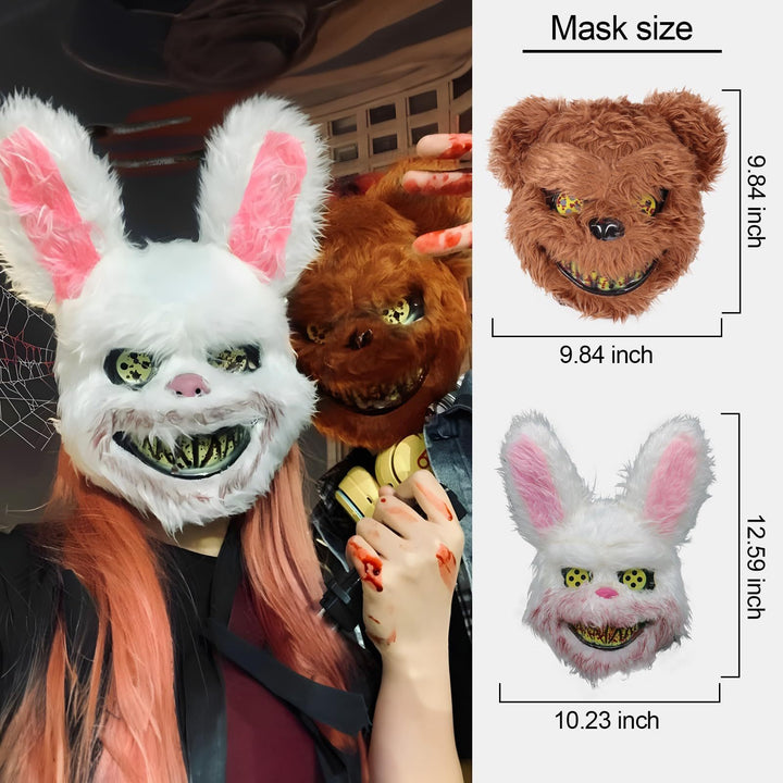 Halloween Scary Mask Bear Rabbit Bunny Mask, Bloody Plush Head Mask, Cosplay Costume Props Halloween Party Horror Devil Bear & Rabbit Mask