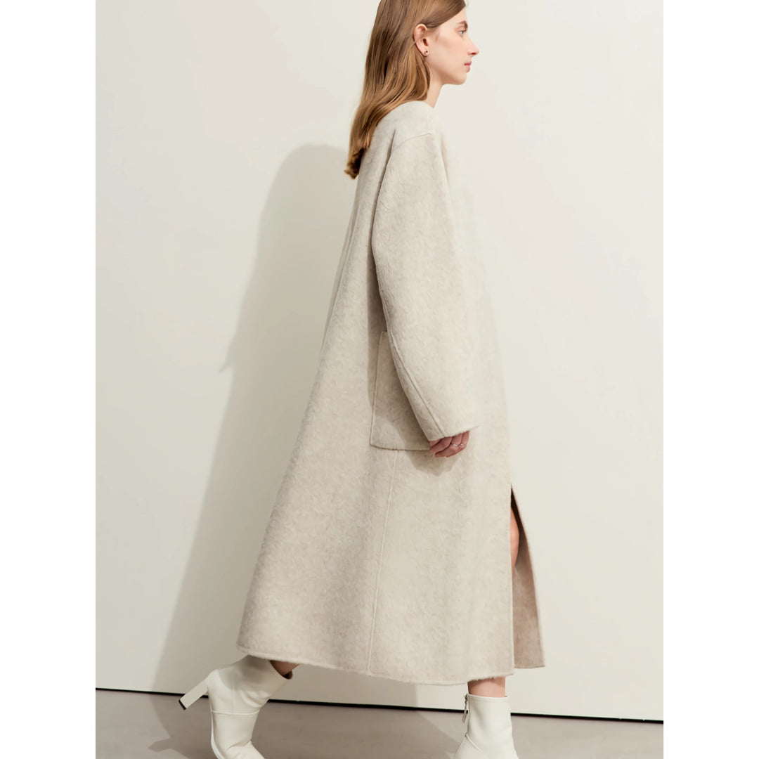 Minimalist Woolen Long Coat for Women - Warm Stand Collar Double-sided Jacket