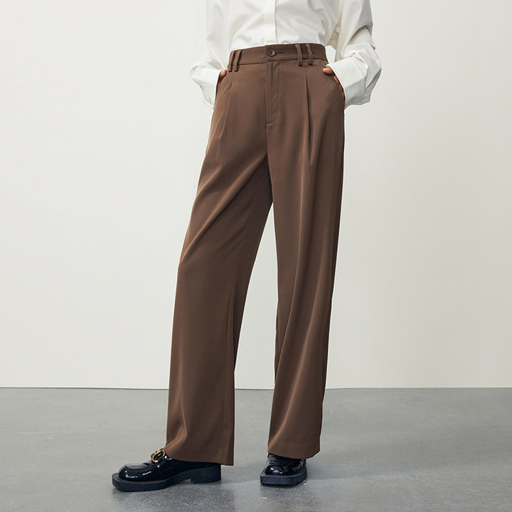 Autumn High-Waisted Casual Drape Trousers with Side Slits