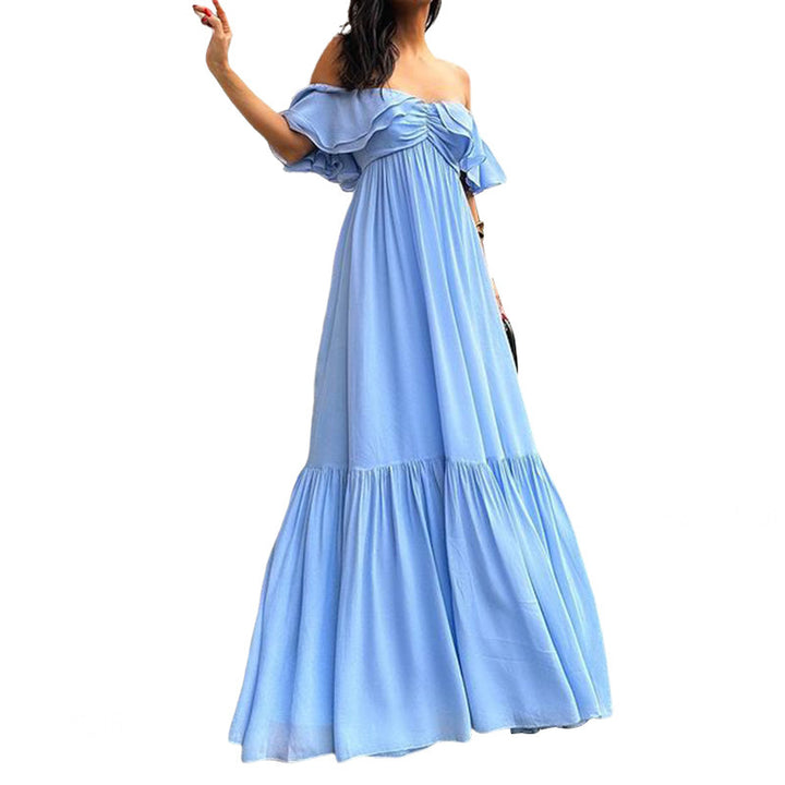 Temperament Pure Color Off-shoulder Tube Top Mid-length Dress