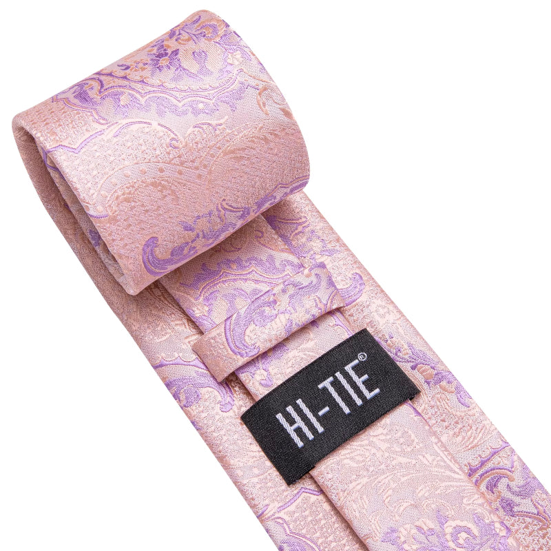 Chic Pink Plaid Silk Tie with Cufflinks and Handkerchief Set