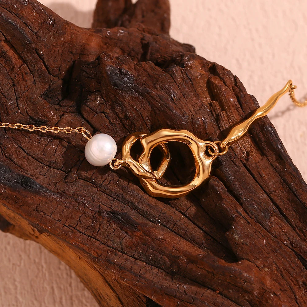 18K Gold Plated Freshwater Pearl Double Loop Pendant Necklace