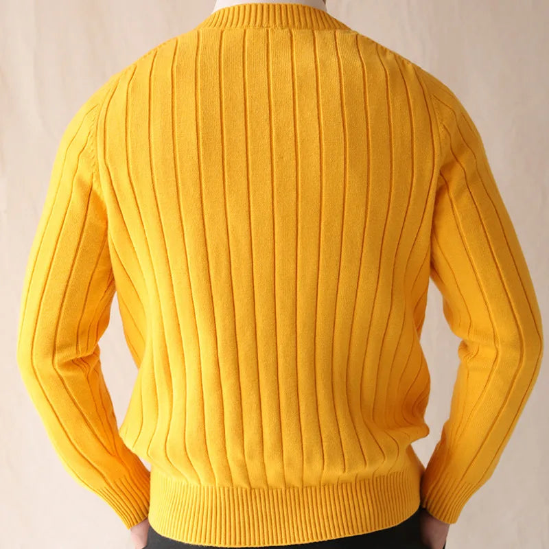 Men’s Winter Striped V-Neck Knit Sweater – Slim Fit Warm Pullover