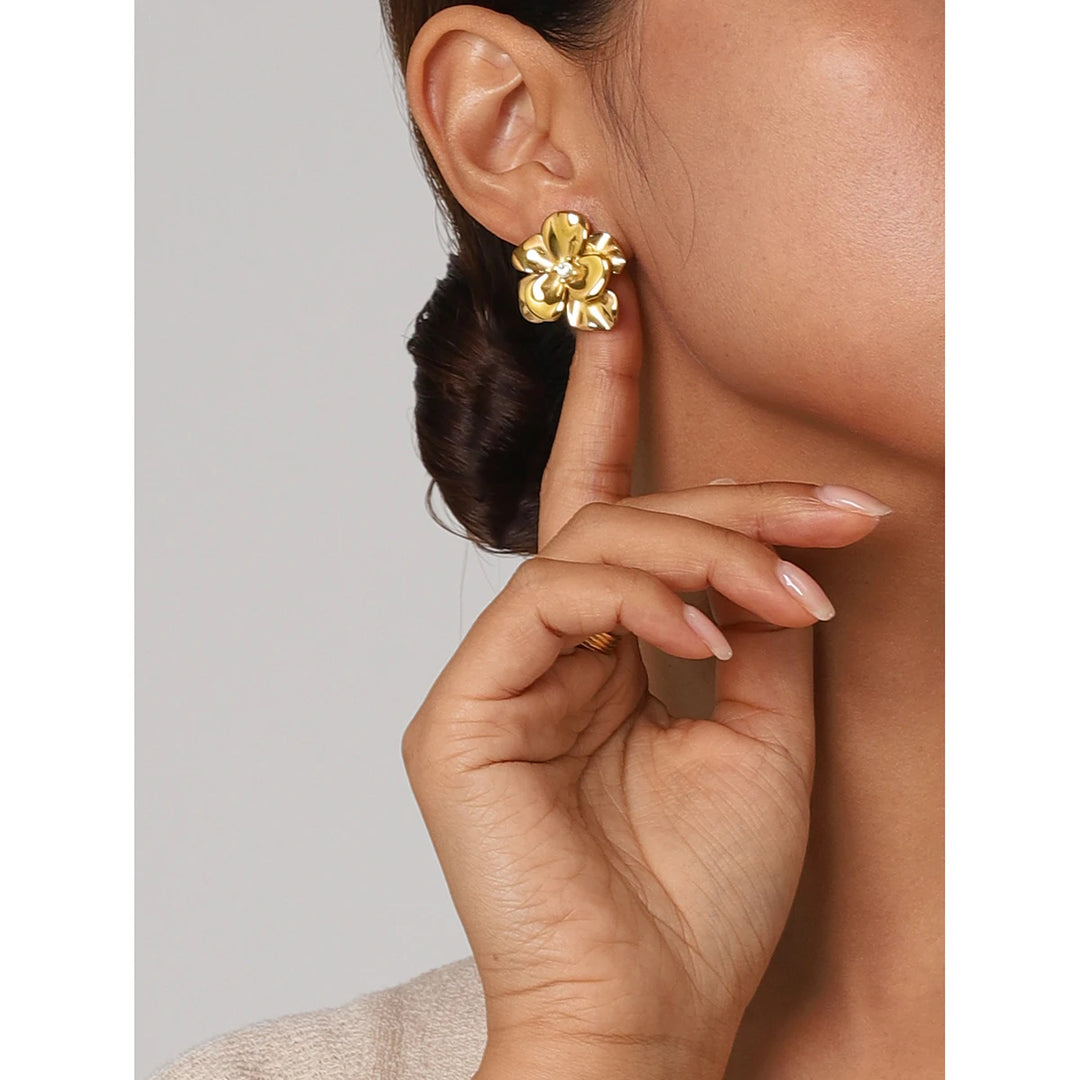 18k Gold Plated Flower Stud Earrings