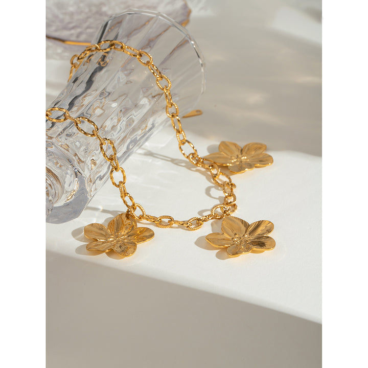 18K Gold Plated Five Petal Flower Pendant Necklace