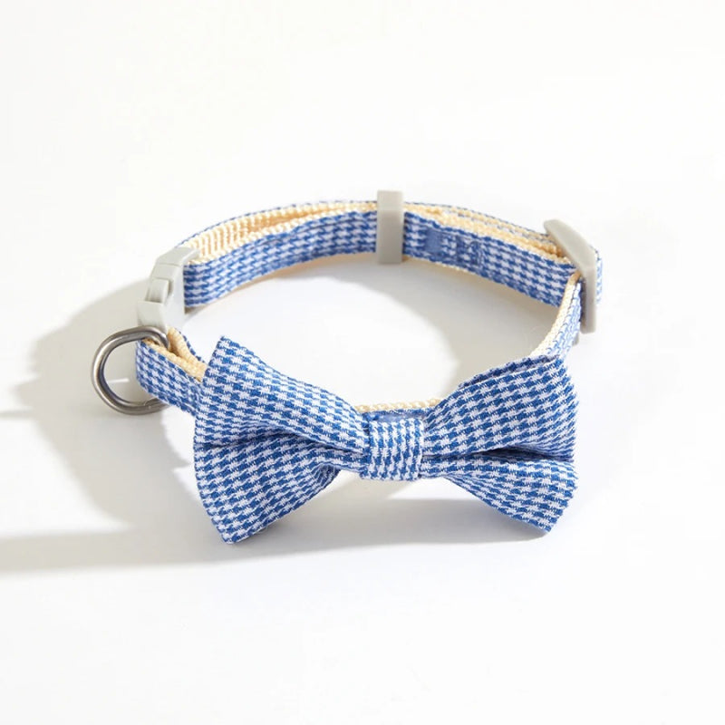 Checkered Pet Collar with Butterfly Knot