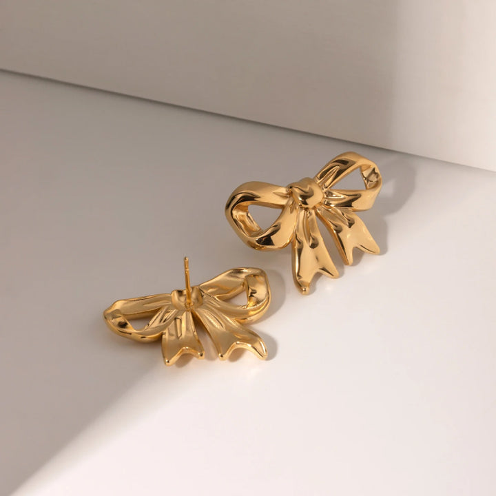 18K PVD Plated Geometric Bow Hoop Earrings