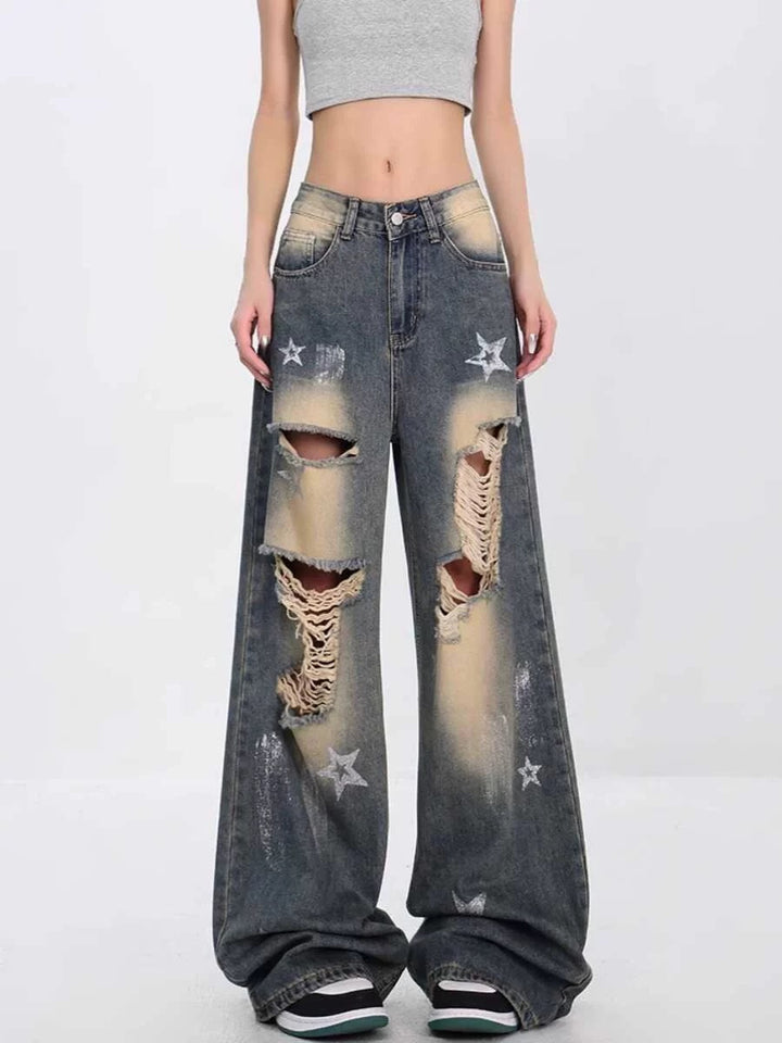 New High Street Loose American Retro XINGX Ripped Jeans For Women