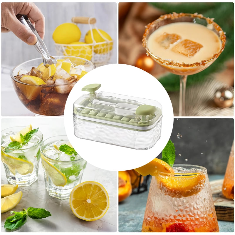 Premium Ice Cube Tray with Lid and Bin for Cocktails