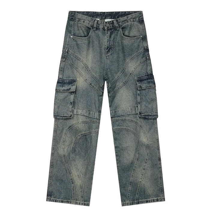 Men's Patchwork Gradient Wide Leg Denim Pants