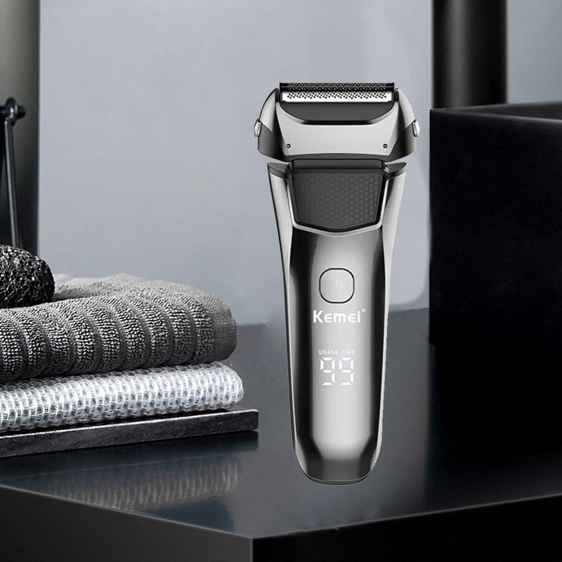 Electric Men's Shaver Wet & Dry Rechargeable Shaver with 3-Blade System