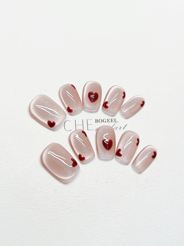 Cat Eye White Short Square Fake Nail Patch