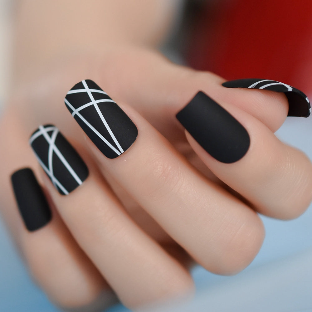 Matt Black Medium Square Fake Nails