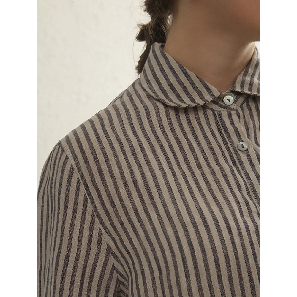 Vintage Striped Cotton Linen Long Sleeve Shirt