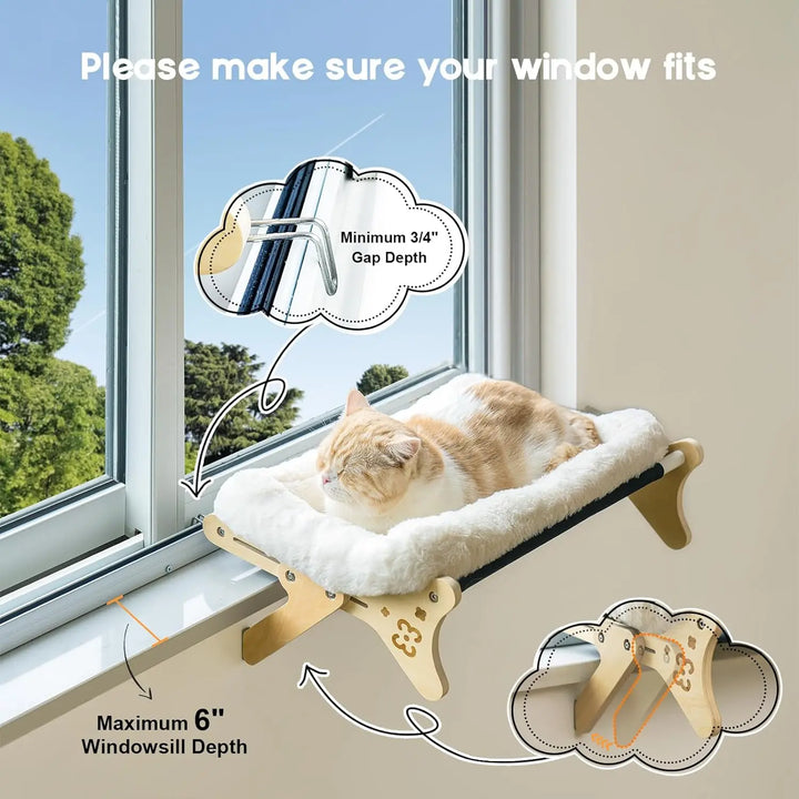 Adjustable 2-in-1 Wooden Cat Window Hammock with Soft Bed