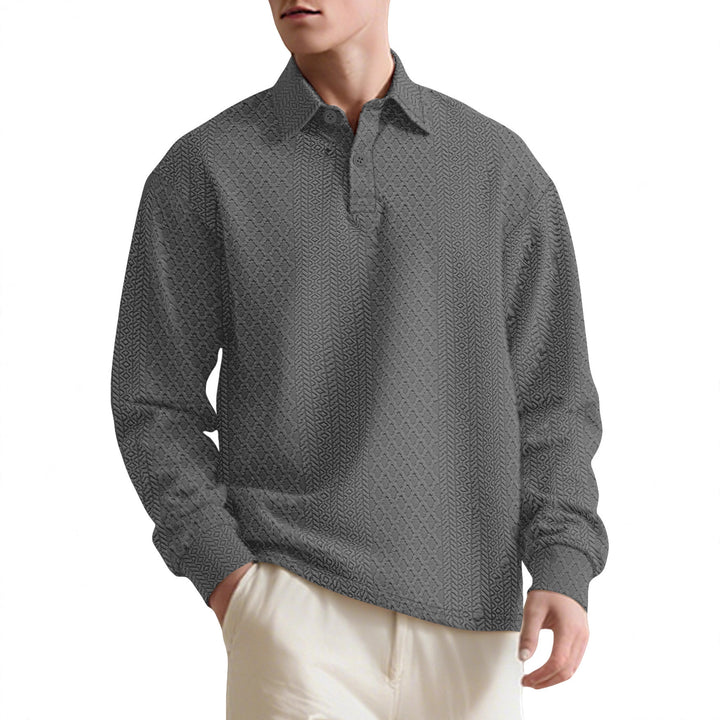 Texture Jacquard Solid Color Men's Long-sleeved Polo Shirt Lapel Loose Sweater