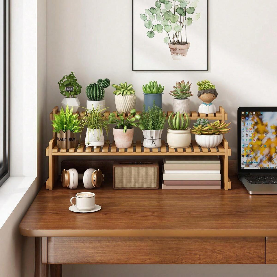Wooden 2-Tier Indoor Plant Holder Shelf