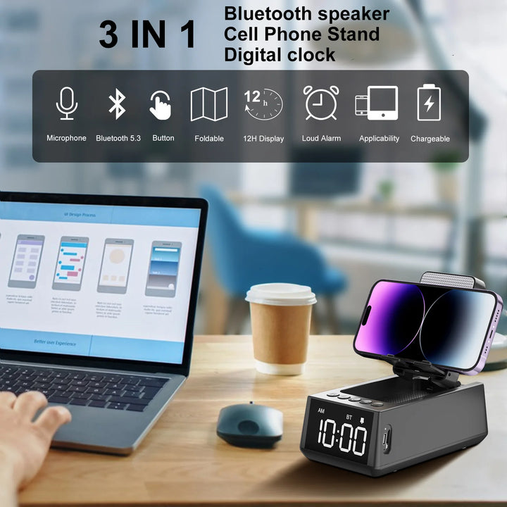 Foldable Bluetooth Speaker Stand with Alarm Clock