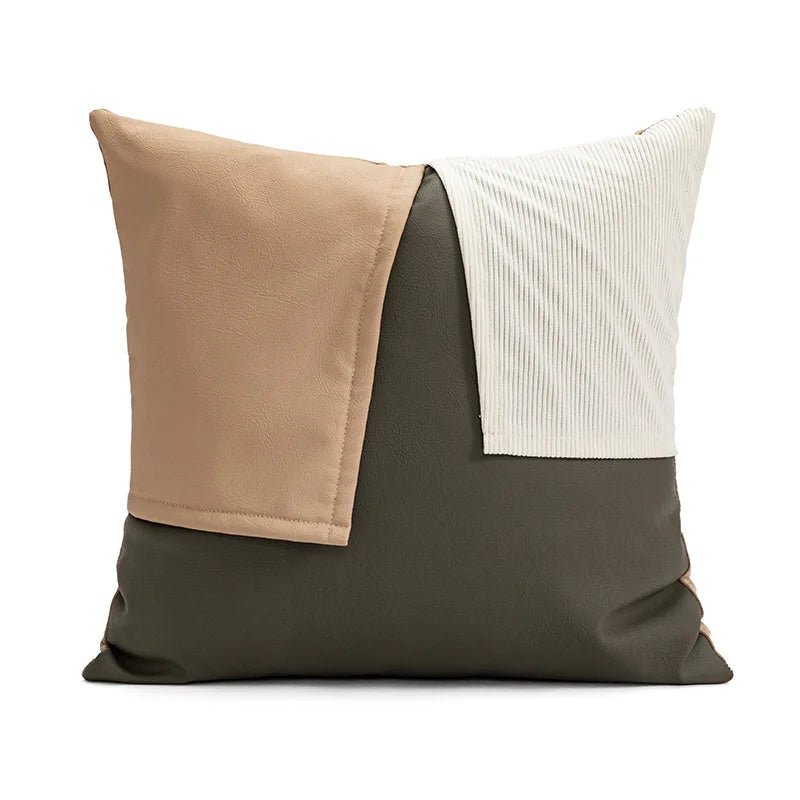 Modern PU Leather Patchwork Cushion Cover