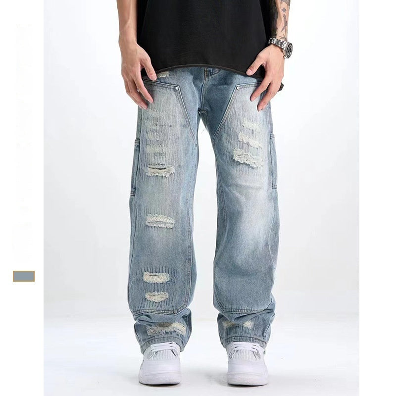 Washed And Frayed Craft Ripped Jeans For Men