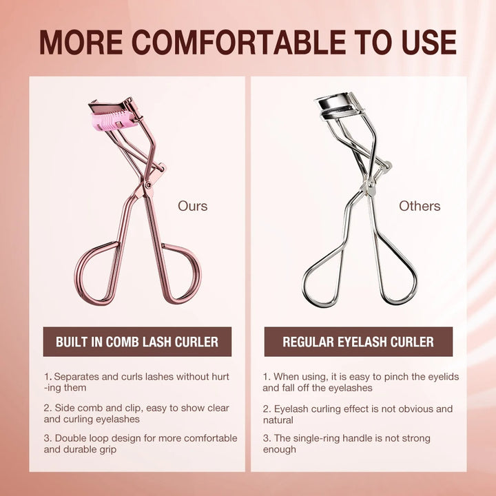 Precision Eyelash Curler with Built-in Comb and Silicone Refill Pads