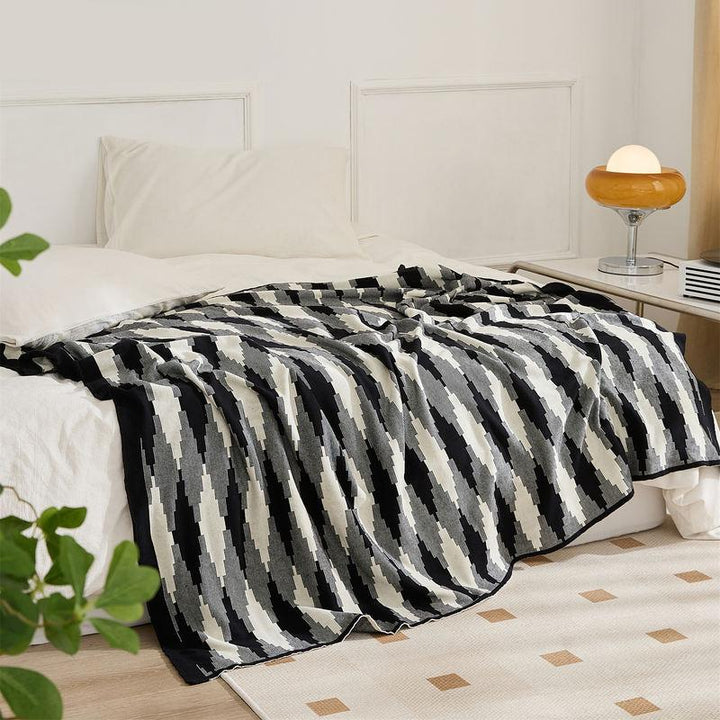 Elegant Pixel Style Plaid Cotton Throw Blanket